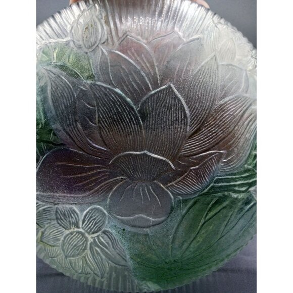 Kig Malaysia Pressed Glass Large Bowl Embossed Pink Flower Salad Fruit Vintage - Picture 8 of 15